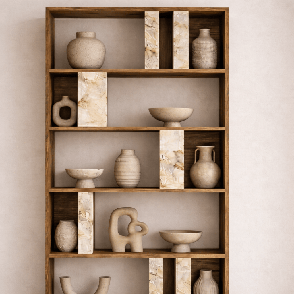 Asymmetrische boekenkast marmerlook walnoot melamine Lima 90x180x20 cm