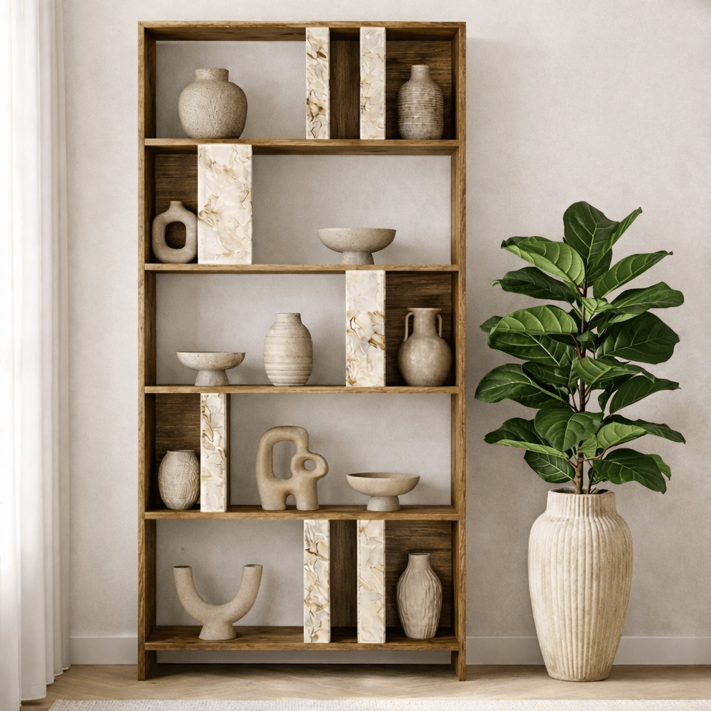 Asymmetrische boekenkast marmerlook walnoot melamine Lima 90x180x20 cm