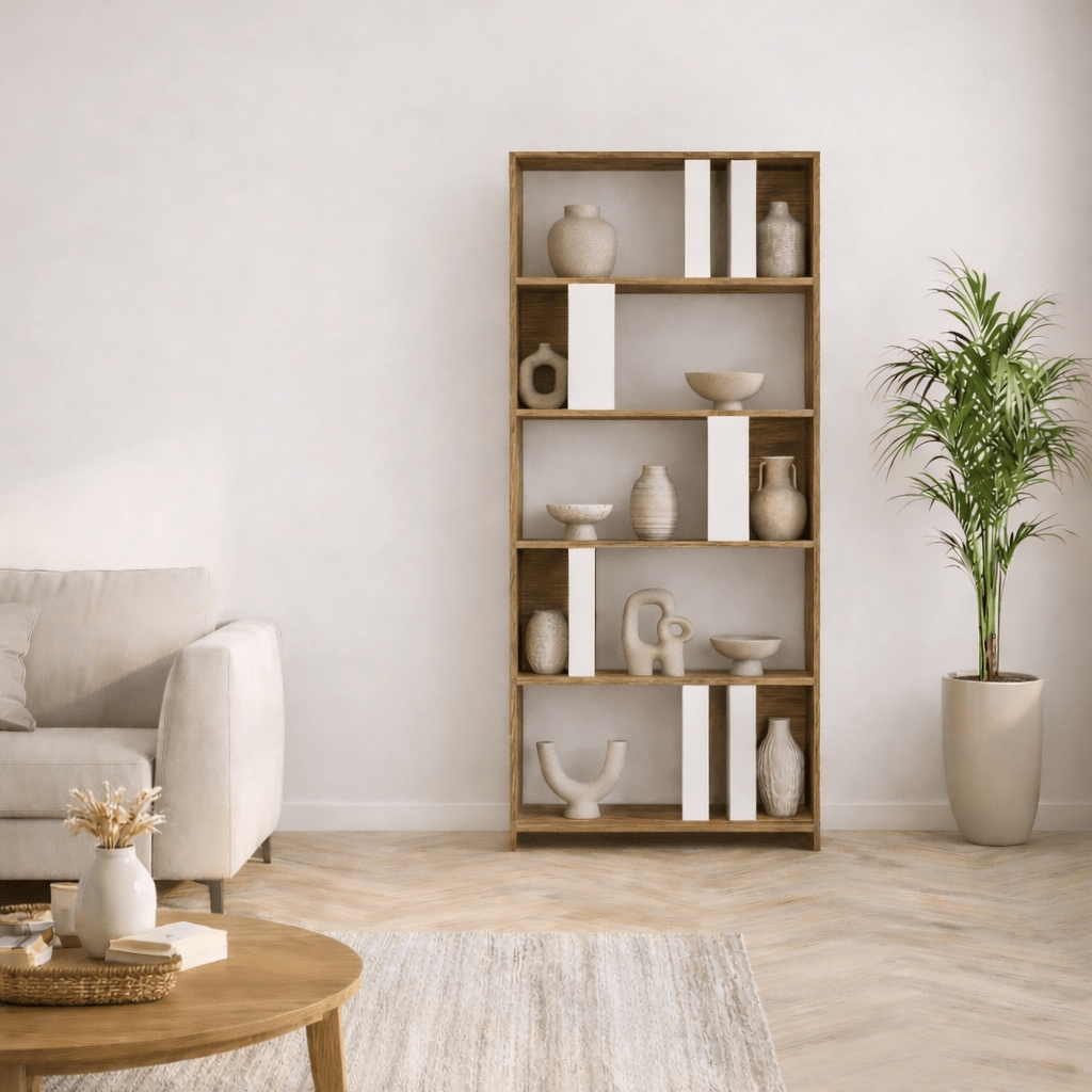 Boekenkast Lima Walnoot Wit Melamine 90x180x20 cm