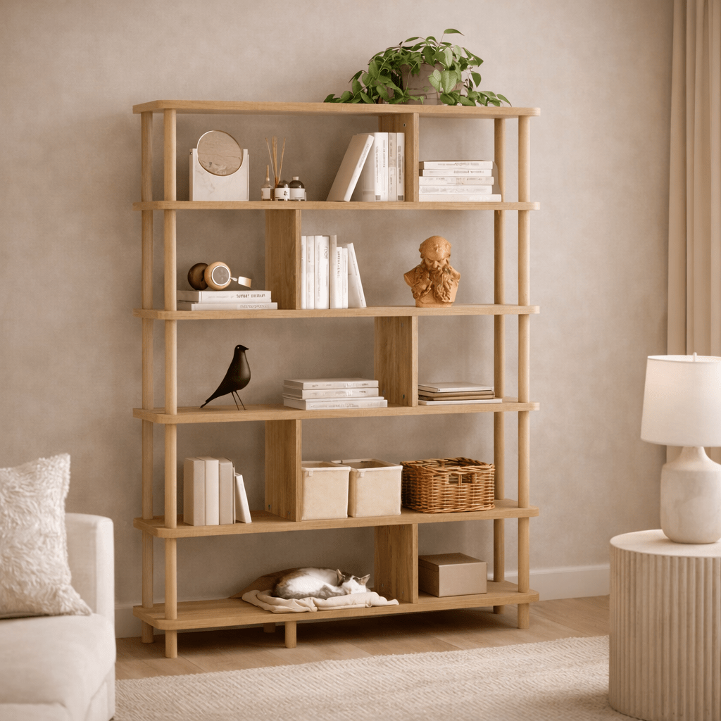 Japandi boekenkast dennenhout melamine Meta 120x168,5x28 cm