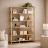 Japandi boekenkast dennenhout melamine Meta 120x168,5x28 cm