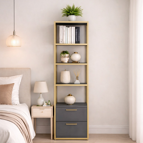 Boekenkast Robbins Gold Goud Antraciet Melamine 39x160x39 cm