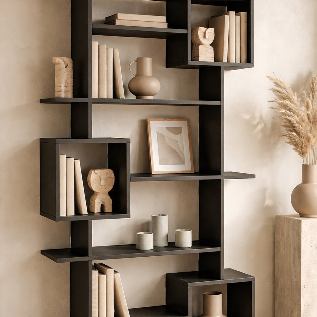 Asymmetrische boekenkast antraciet melamine Soto 92x173x28 cm