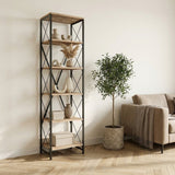 Boekenkast Suadiye Atlantisch Dennenhout Zwart Melamine 50x180x30 cm