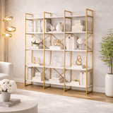 Boekenkast Valdis Marmer Wit Goud Melamine 170x175x30 cm