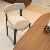 Eetkamerstoelen-Eetkamerstoel bouclé zandkleur Aiko - walnootlook frame - Japandi-Dimehouse