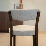 Eetkamerstoelen-Eetkamerstoel bouclé zandkleur Aiko - walnootlook frame - Japandi-Dimehouse