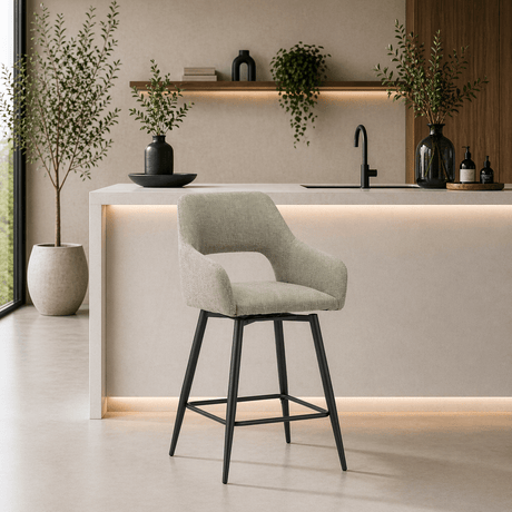 Draaibare Barkruk Groen Stof Skye - Zithoogte 67 cm - Met Armleuningen