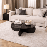 Ronde salontafel Aris zwart melamine en rookglas 75 cm