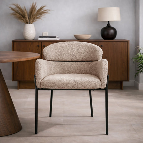 Eetkamerstoel Bouclé Beige - Japandi - ronde vormen - Lola