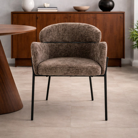 Eetkamerstoel Chenille Bruin met ronde rug en arm - Lola