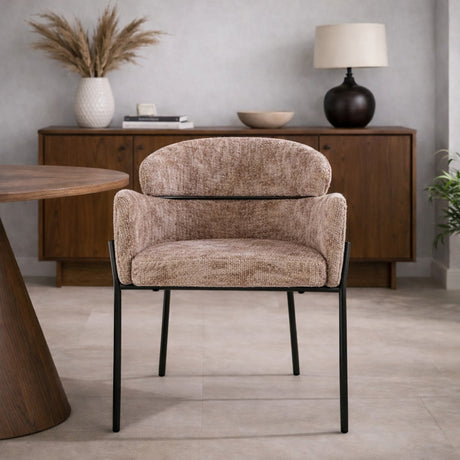 Eetkamerstoel Chenille Taupe met ronde rug en arm - Lola