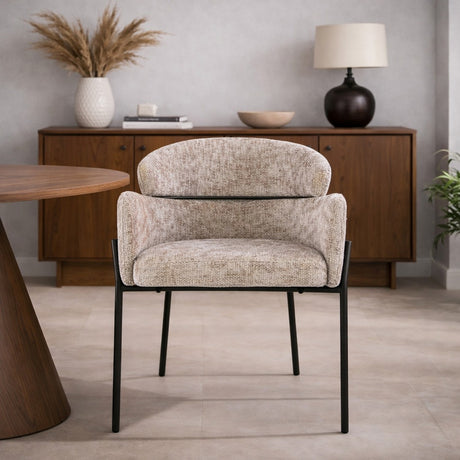 Eetkamerstoel Chenille Zand met ronde rug en arm - Lola