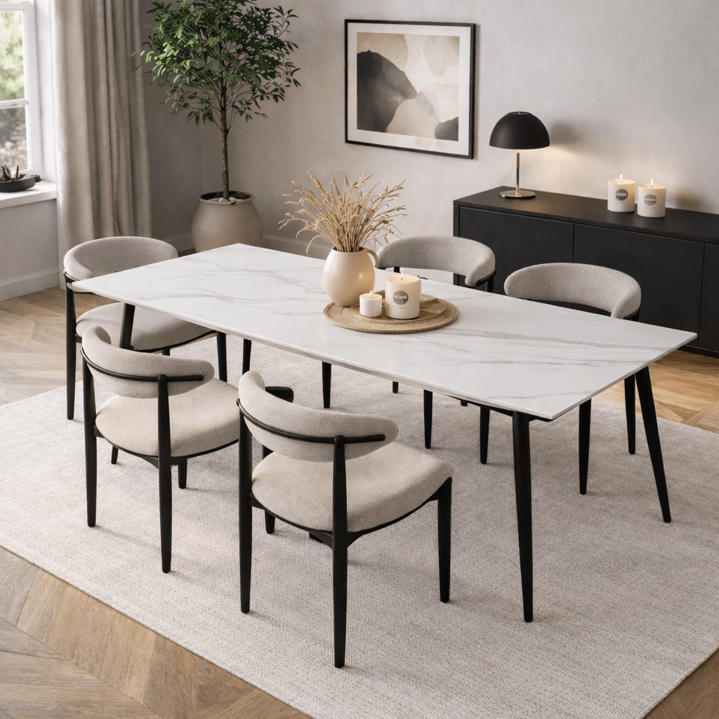 Eettafel Sintered Stone Marmerlook Wit - Jules