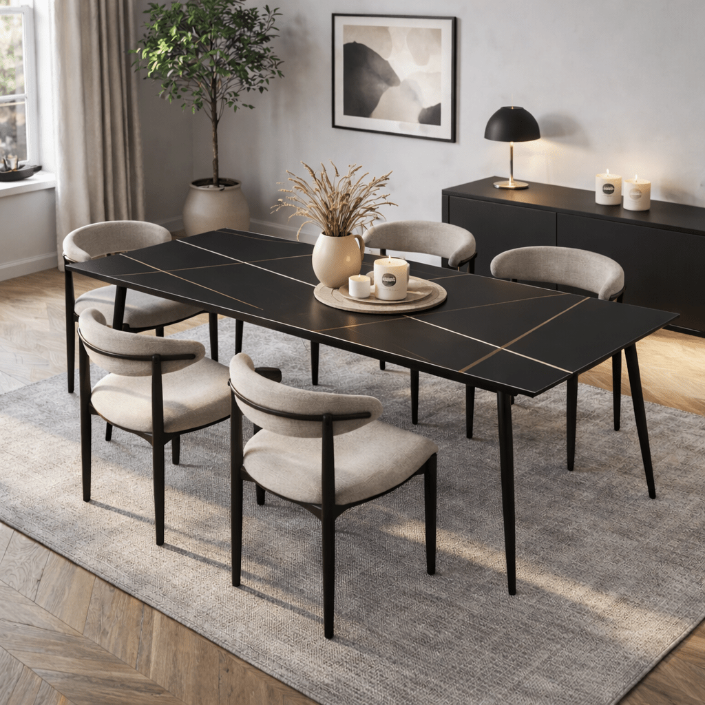 Eettafel Sintered Stone Marmerlook Zwart - Jules