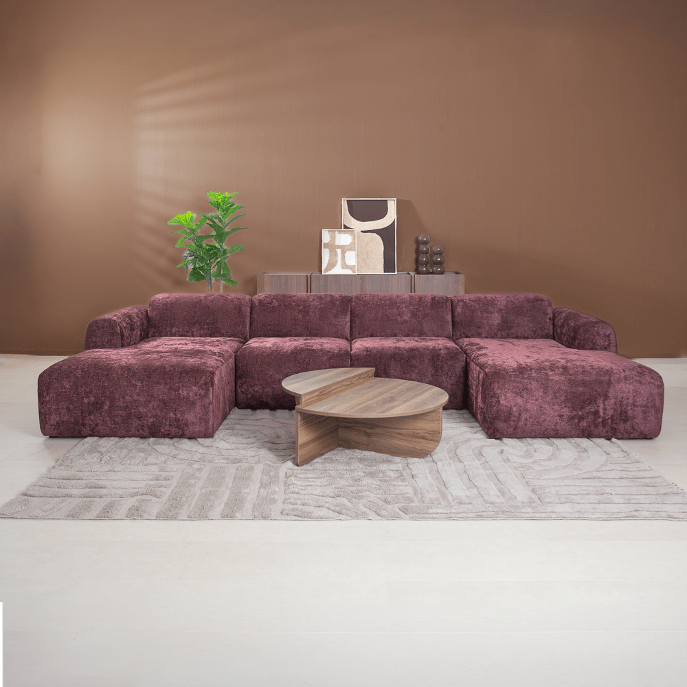 Banken-U-bank paars chenille stof - 342x165 cm - Shane-Dimehouse