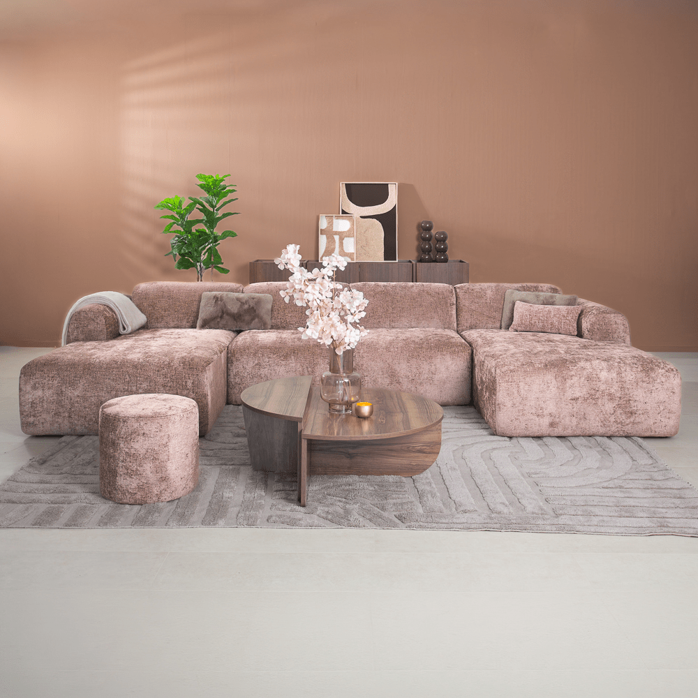 Banken-U-bank taupe chenille stof - 342x165 cm - Shane-Dimehouse