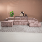 Banken-U-bank taupe chenille stof - 342x165 cm - Shane-Dimehouse