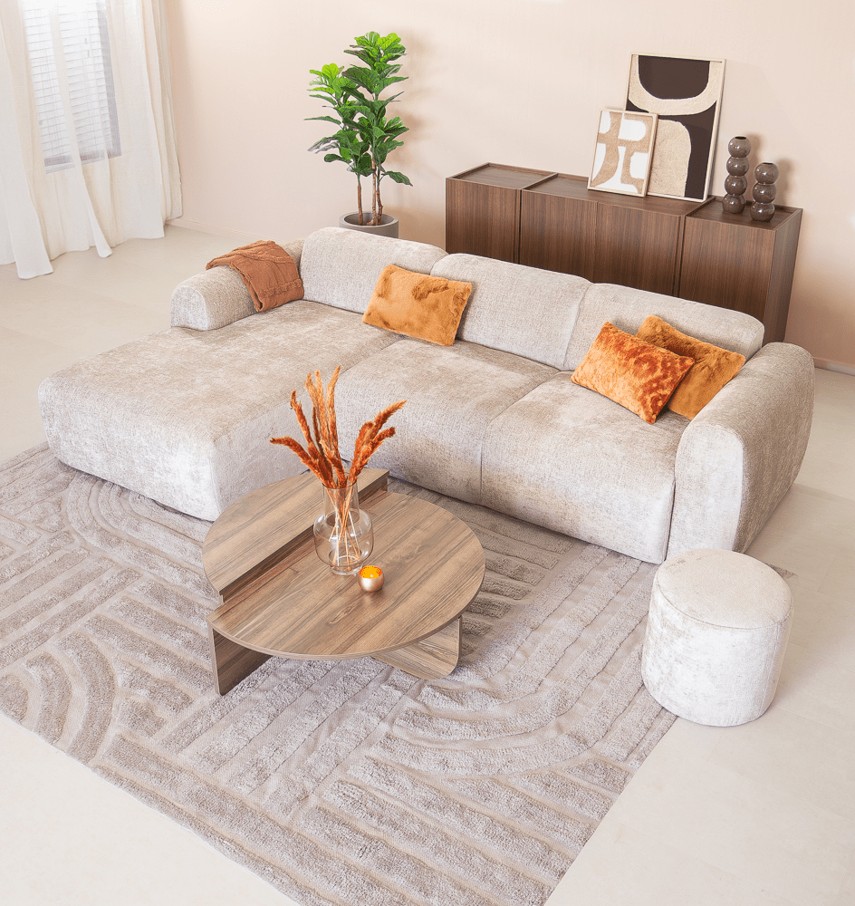 Banken-Hoekbank beige chenille stof - 292x170 cm - Shane - links-Dimehouse