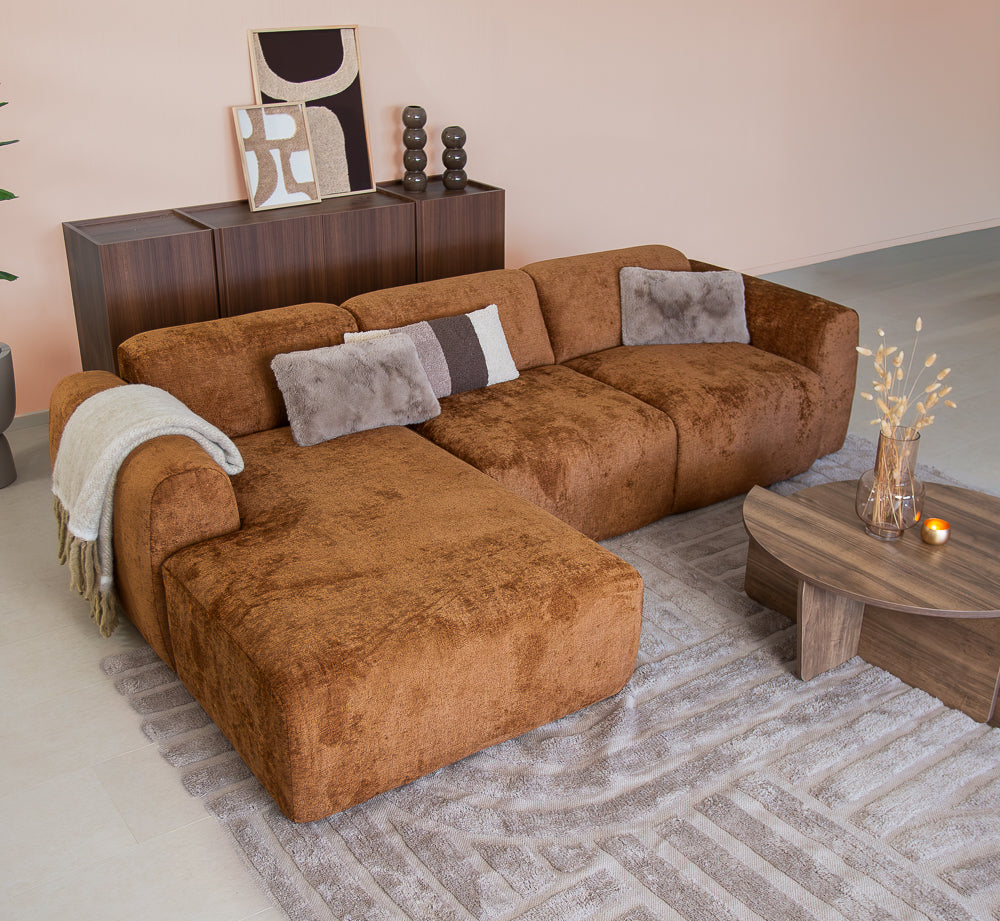 Hoekbank oker chenille stof - 292x170 cm - Shane - links