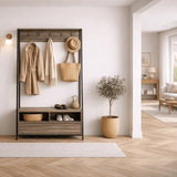 Kapstokken - Garderobemeubel Kapstok Walnoot Melamine Devon - Met Vakken en Lade - Dimehouse