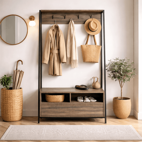 Garderobemeubel Kapstok Walnoot Melamine Devon - Met Vakken en Lade