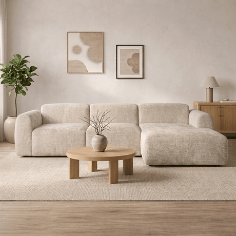 Banken-Hoekbank beige chenille stof - 292x170 cm - Shane - rechts-Dimehouse