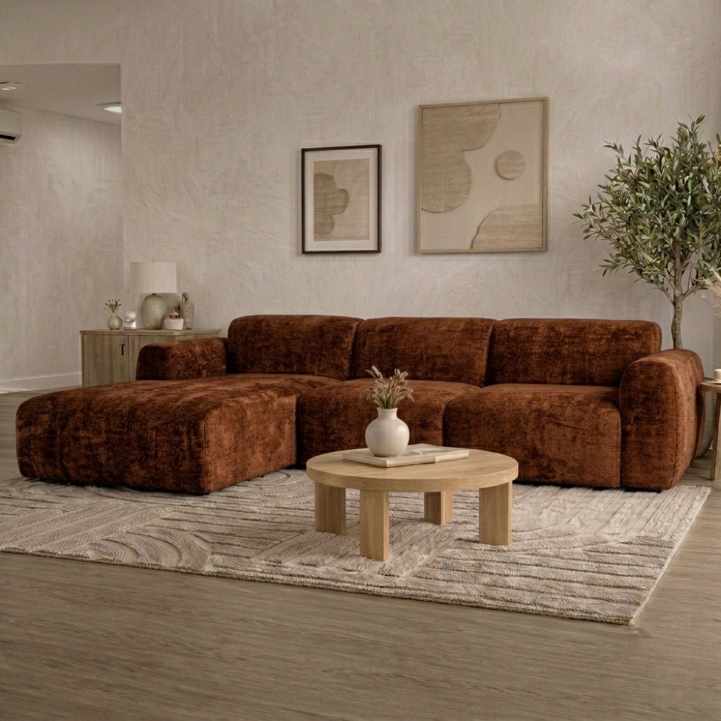 Banken-Hoekbank koper chenille stof - 270x165 cm - Shane - links-Dimehouse