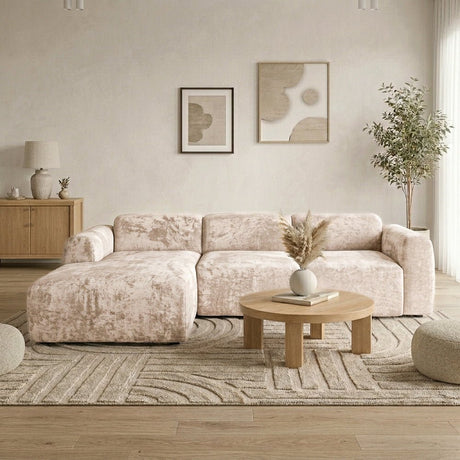 Banken-Hoekbank zand chenille stof - 292x170 cm - Shane - links-Dimehouse