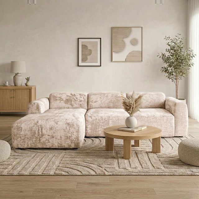 Banken-Hoekbank zand chenille stof - 292x170 cm - Shane - links-Dimehouse
