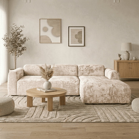 Banken-Hoekbank zand chenille stof - 292x170 cm - Shane - rechts-Dimehouse