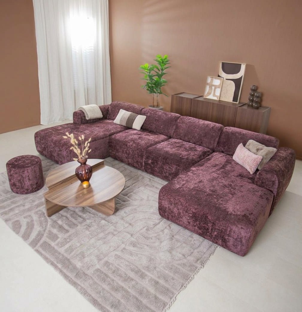 Banken-U-bank paars chenille stof - 342x165 cm - Shane-Dimehouse