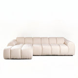 Banken-Hoekbank met lounge beige bouclé stof - strepen - links - Brix-Dimehouse