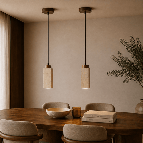 Hanglamp 1-lichts – Walnoot & Travertin blokken - blokvorm - Sudoki