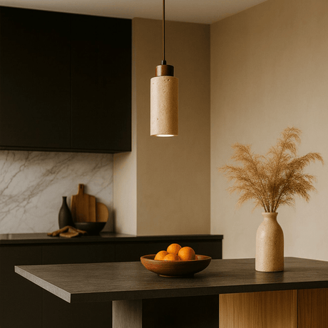 Hanglamp 1-lichts – Walnoot & Travertin blokken - cilinder - Sudoki