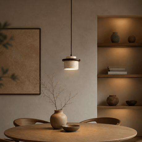 Hanglamp 1 licht - Walnoot & Travertin - Hakaro