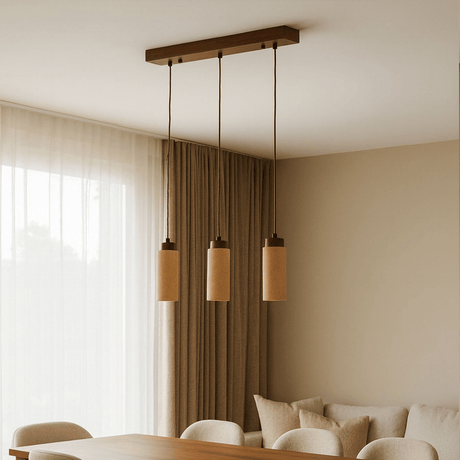 Hanglamp 3-lichts – Walnoot & Travertin blokken - cilinder - Sudoki