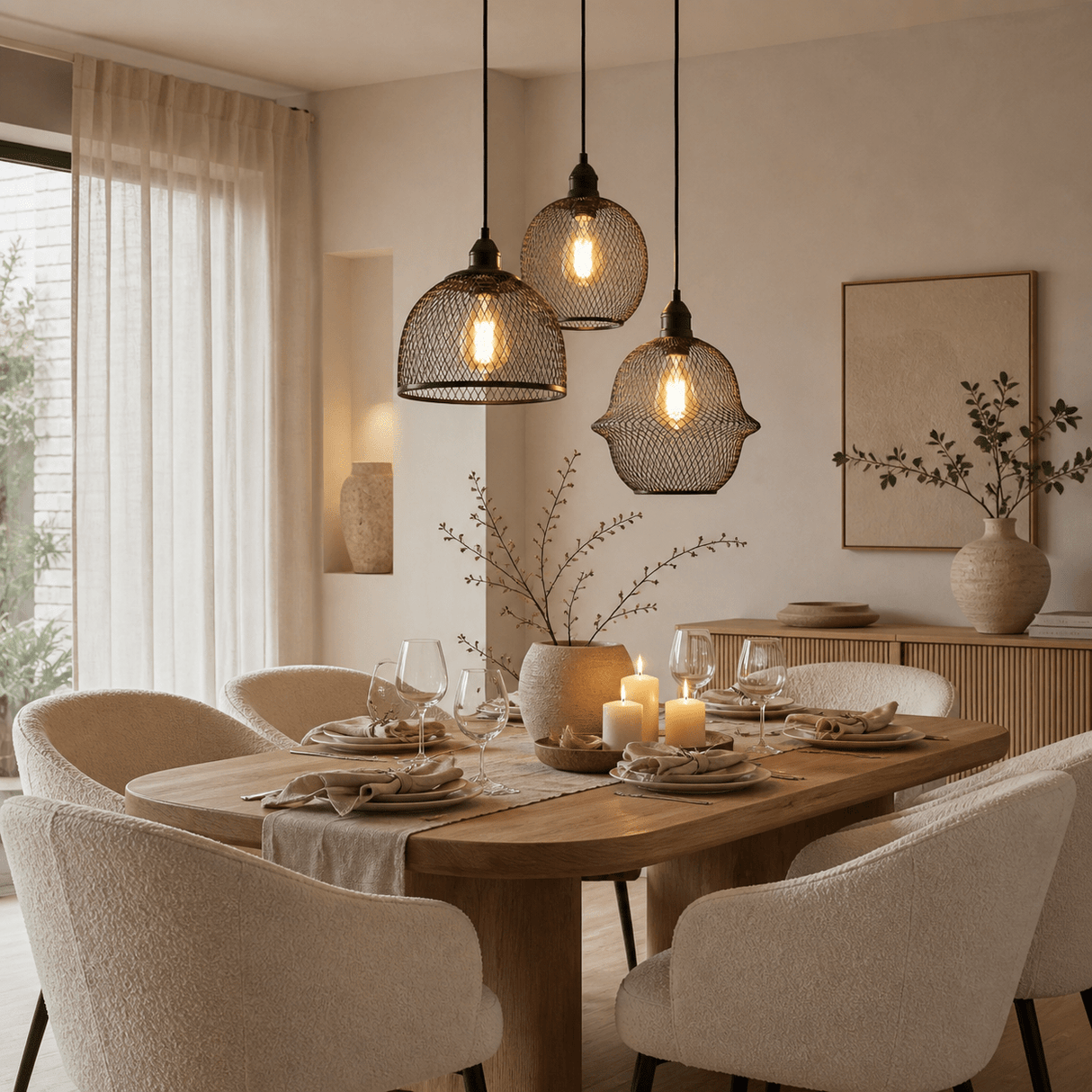 Hanglamp zwart Metaal – Gaas structuur - 3-lichts – Hudson