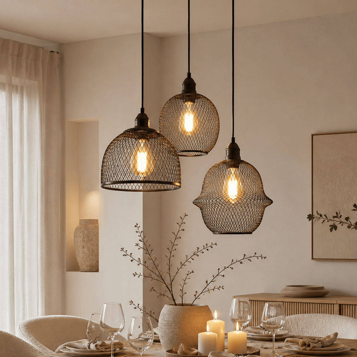 Hanglamp zwart Metaal – Gaas structuur - 3-lichts – Hudson