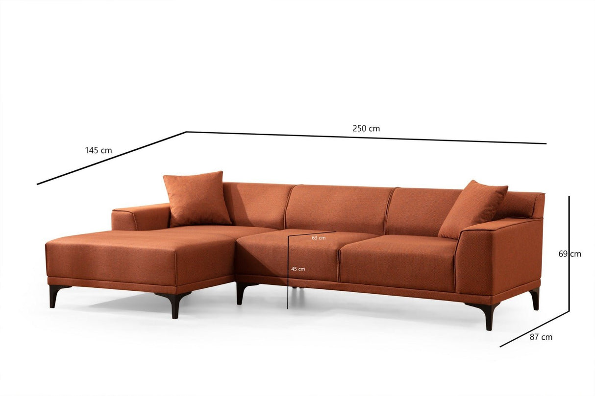 Hoekbank Davidson Microvezel Cognac met compacte lounge - Links
