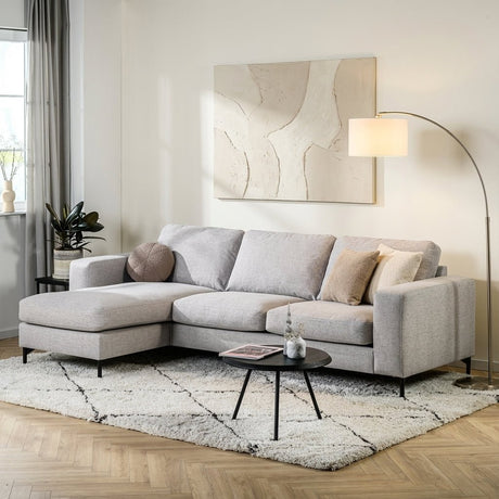 Hoekbank Benny stof grijs sfeerfoto in modern interieur