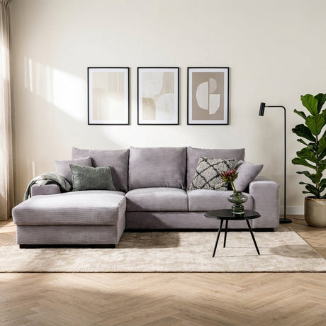 Hoekbank Cambridge ribstof grijs links sfeerfoto in modern interieur