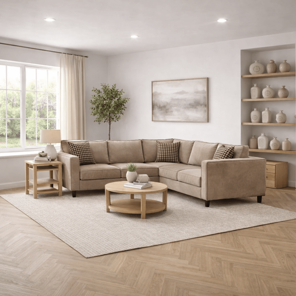 Hoekbank Kale Velvet Crème - vijf persoons