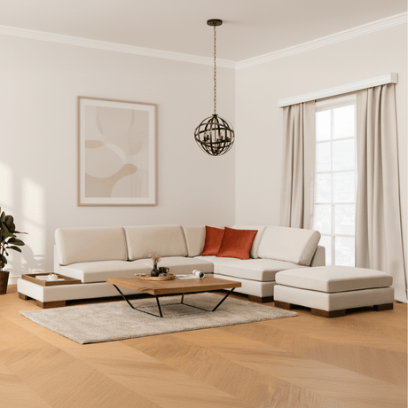 Hoekbank Rechts Tulip Beige - Met Hocker sfeerfoto in modern interieur