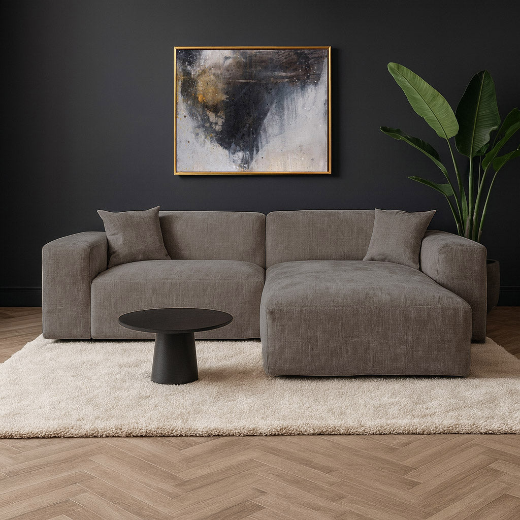 Banken - Hoekbank taupe chenille Wayne 264 cm - hoek links en rechts monteerbaar - Dimehouse