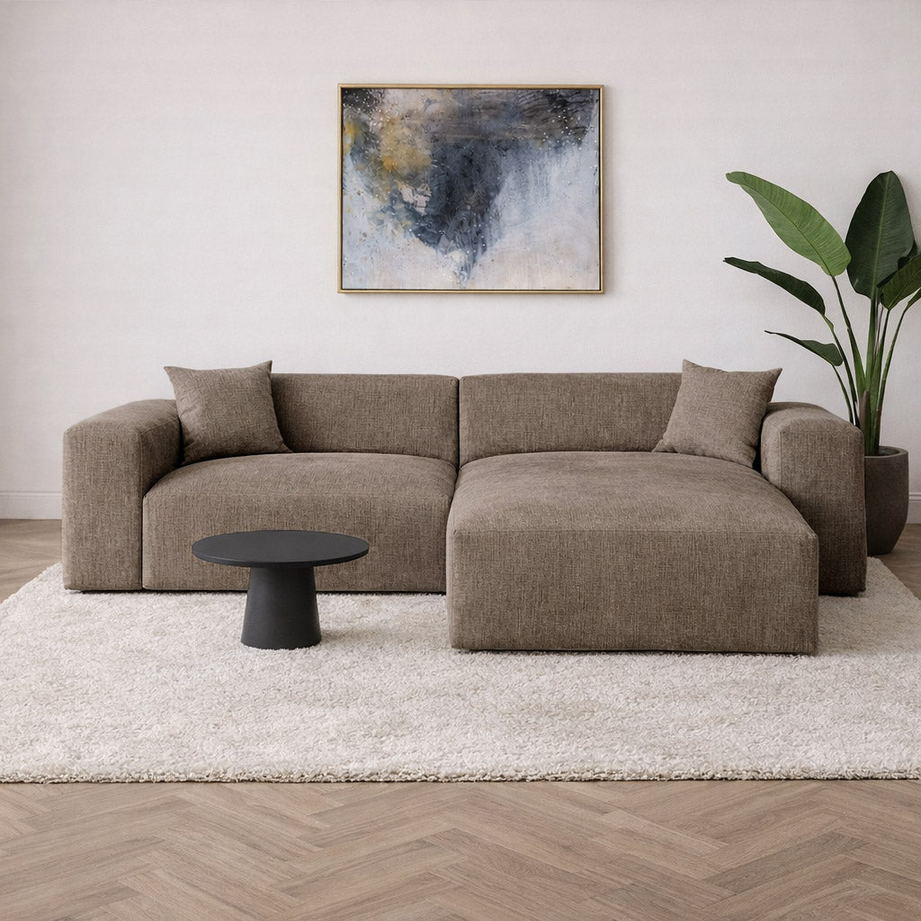 Banken - Hoekbank taupe chenille Wayne 264 cm - hoek links en rechts monteerbaar - Dimehouse