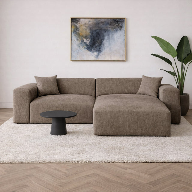 Banken - Hoekbank taupe chenille Wayne 264 cm - hoek links en rechts monteerbaar - Dimehouse