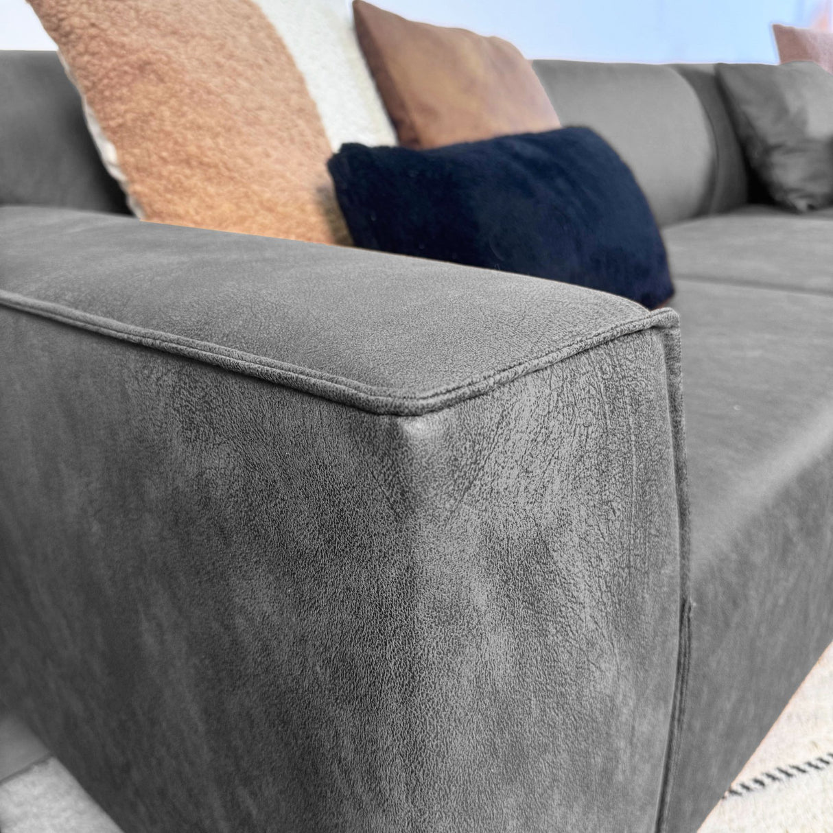 Hoekbank met compacte lounge antraciet microvezel Davidson - rechts