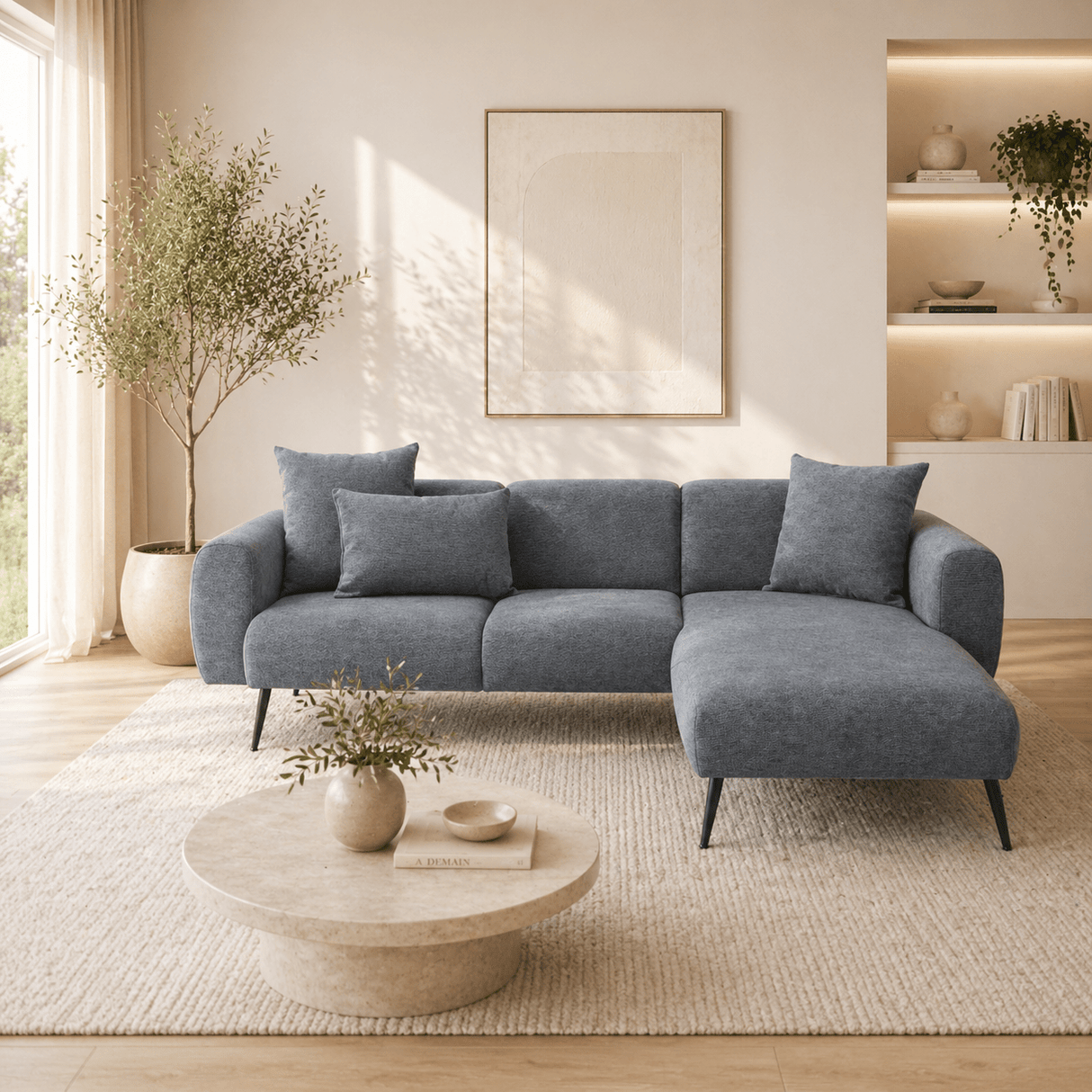 Banken - Hoekbank antraciet stof - Hoge slanke poten - massief binnenwerk - 252 x 155 cm - Side - Dimehouse