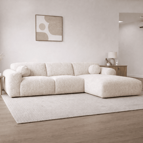 Hoekbank beige bouclé stof - 292x169 cm - Shane - rechts